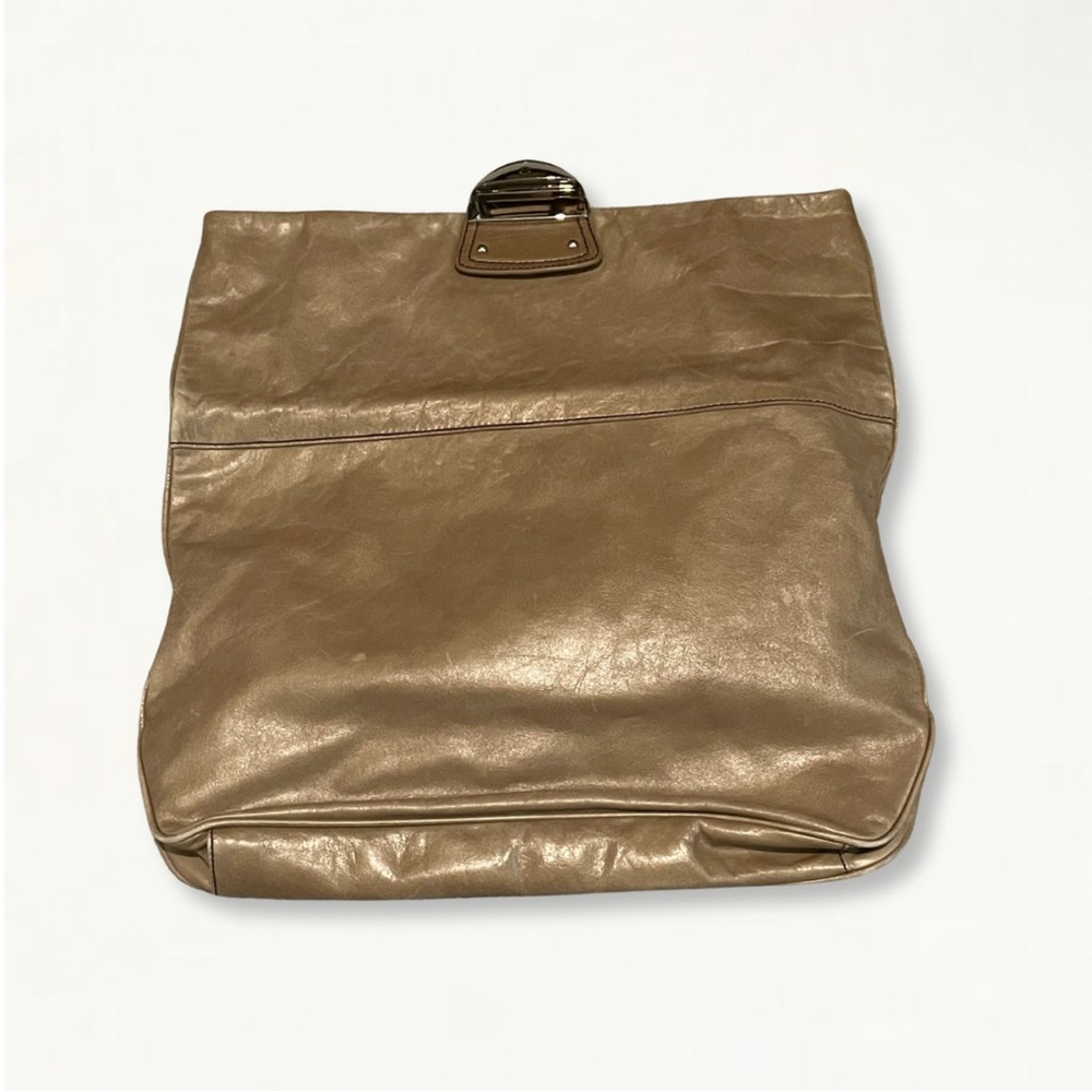 Vintage 90s Y2K Cynthia Rowley Tan Leather Slouchy Oversized Clutch - Picture 14 of 16